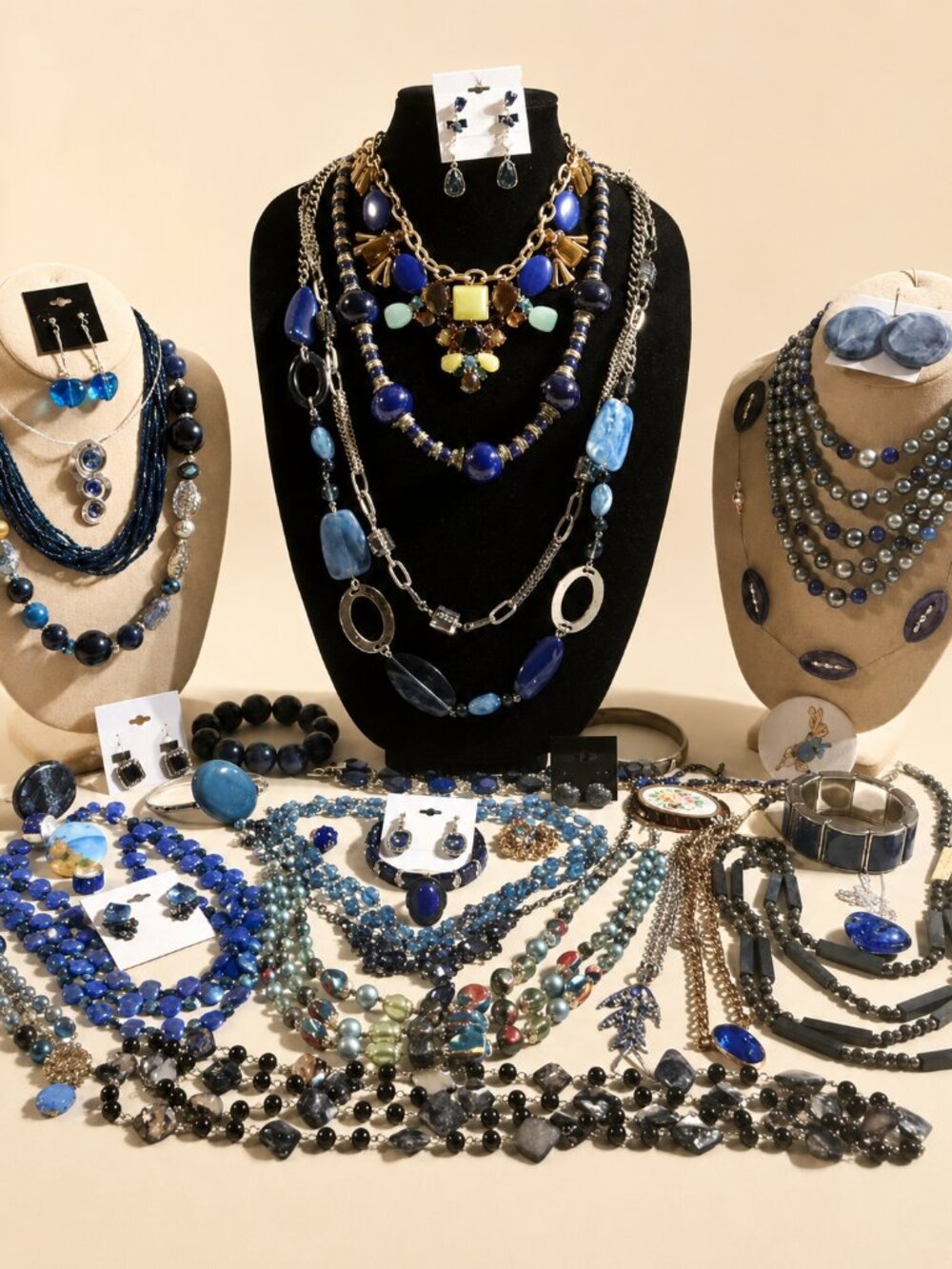 💎Curated Blue Statement Jewelry Collection | Vintage Glam Beaded & Artisan Lot